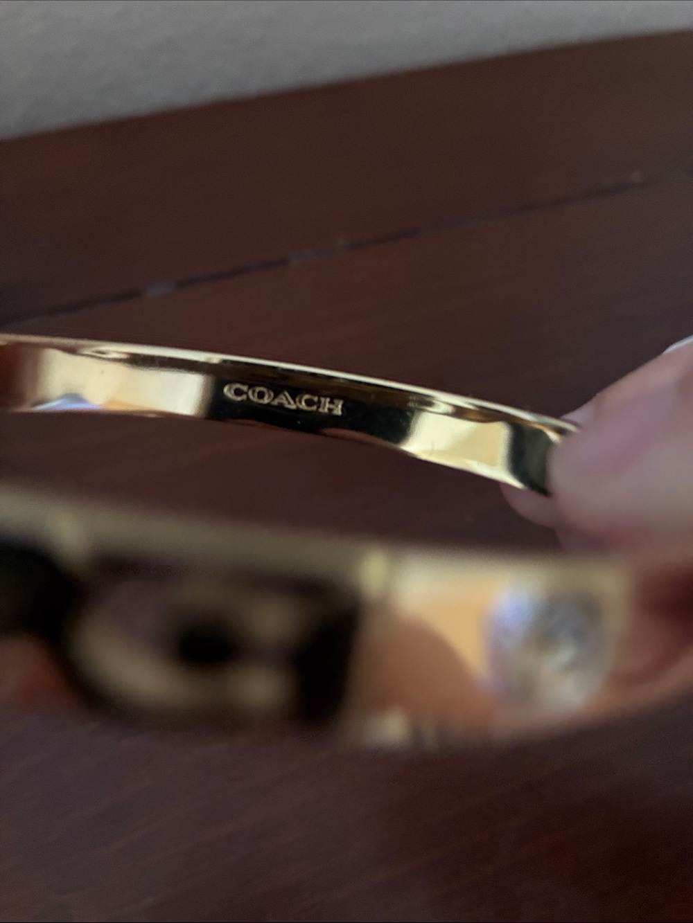 Coach new Gold-Tone Crystal Accent Logo Bangle Bracelet - Picture 3 of 4